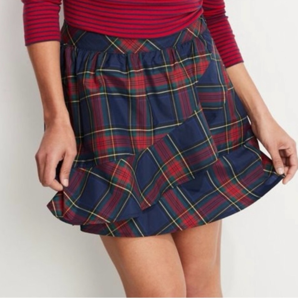 Vineyard Vines Navy, Red & Green Plaid Ruffle Mini Skirt